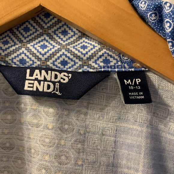 Lands End Hooded Cargo Jacket Blue Patchwork Medium Petite - Picture 13 of 14